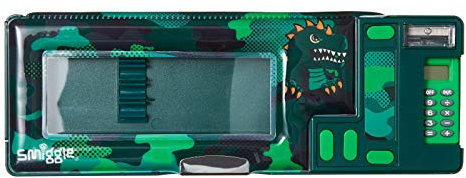 Smiggle Budz Kids Pop Out School Pencil Case for Girls & Boys with Calculator and Sharpener | Dinosaur Print