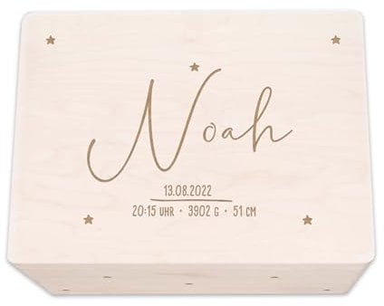 hellomini Personalisierte Erinnerungsbox Box Aufbewahrungsbox Erinnerungskiste mit Namen Holzkiste für Kinder Geschenkbox Geschenkidee für Jungs Mädchen Löwe Geburtstagsgeschenk (Sternenhimmel)