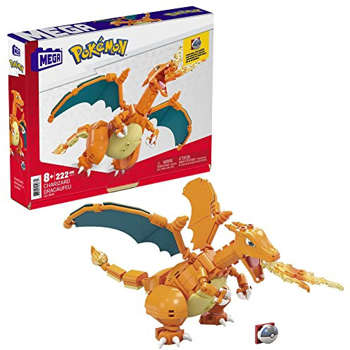 Mega Pokémon Glurak, Figur zum Zusammenbauen, 223 Bausteinen, mit beweglichen Flügeln und Pokéball-Stift, Pokémon Spielzeug, ab 6 Jahre, GWY77