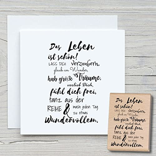 NEWSTAMPS Stempel Das Leben ist schön 02 Motivstempel groß aus Holz & Gummi zum Karten basteln, Holzstempel, Sprüche, Spruchstempel, Textstempel, Schrift, Scrapbook, Textilstempel, Deko
