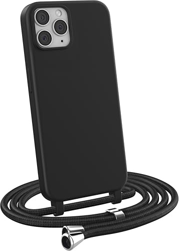 MyGadget Coque Cordon pour iPhone 11 Pro - Cover Bumper Silicone Mat Uni avec Collier - Case Tour de Cou - Protection Anti Choc - Skin & Lanière Noir