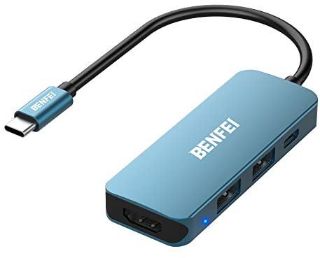 BENFEI HUB USB-C, 4 en 1 Adaptador USB-C a HDMI 4K, 2 Puertos USB, USB C PD Cargando para MacBook Pro 2022/2021/2020, Pixelbook, XPS