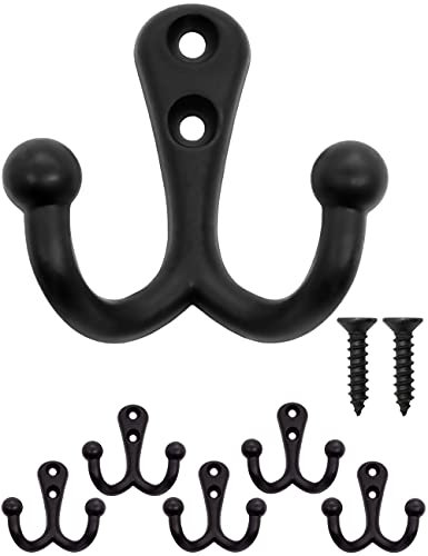 Fuxxer 5x Klassische massive Garderoben-Haken, Doppel-Haken, Handtuch-Haken, Vintage Schwarz