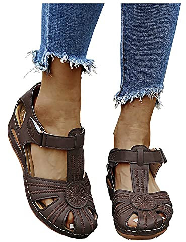 LLDG Damen Sandalen Sommer Aushöhlen Geschlossene Sandalen rutschfest Orthopädische Pantolette Atmungsaktive Frauen Sommerschuhe Casual Elegante Sandalen Lässige Trekkingsandalen