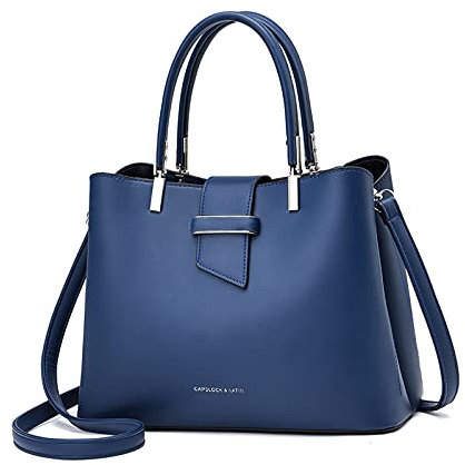 PORRASSO Mode Handtasche Damen Henkeltasche Schultertasche Frauen Umhängetasche PU Leder Beuteltasche Top Griff Taschen Blau