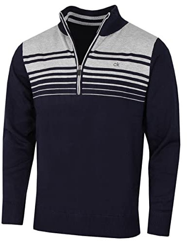 Calvin Klein Mens Rapid 1/2 Zip Striped Soft Sweater - Navy/Silver - 3XL