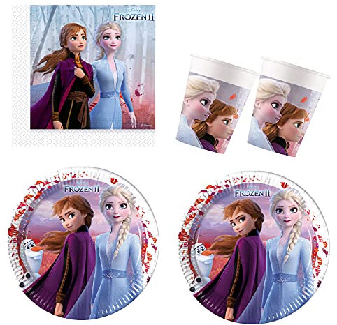 Procos 10210594 – Set de fête S Disney La Reine des Neiges 2, 52 pièces, 16 Assiettes, 16 gobelets, 20 Serviettes, Vaisselle jetable, Vaisselle de fête, décoration de Table