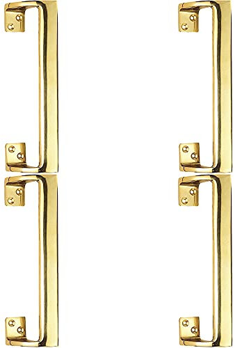 4 Pack | Cranked Oval Grip Door Pull Handle - 225mm Length - 46.5mm Proj - Polished Brass | Traditional Pull Handle - Suitable for Lightweight Internal Doors - Ornate Design Cabinet Handle