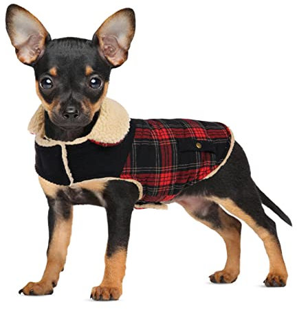 CITÉTOILE Warme Hundemantel Fleece, Wintermantel Winterjacken für Kleine/Große/Mittlere Hunde, Hundejacke Hundekleidung Hundepullover mit Geschirrloch für Outdoor Indoor, Rot, XS