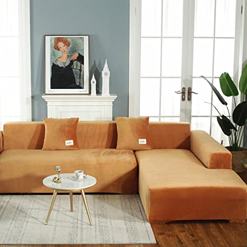 jia cool Sofabezug 2 Sitze Sektionale Couchbezüge 1 Stück L-förmige Sofabezug Möbelschutz Stretch Couch Schonbezug Orange Gelb