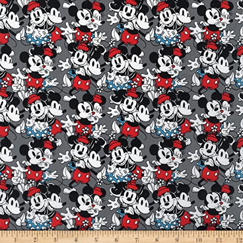 Disney Mickey and Minnie Vintage Love Packed Multi Baumwollstoff Fabric by The Yard