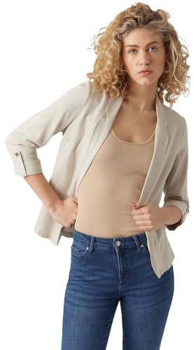 VERO MODA Damen Legeres Blazer Jackett mit Dreiviertel Arm Leichter Sakko Eleganter Business Shacket, Farben:Beige-2, Größe:S