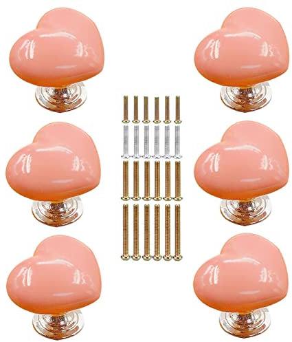 MayGreeny 6 Stück Knauf für Schrank, Möbelknöpfe Vintage, Herzförmige Keramik-Türknöpfe für Kommode Schränke, Schrankknöpfe, Schubladenknöpfe, Schublade, Schranktürknöpfe (Rosa, 38 x 32 x 32 mm)