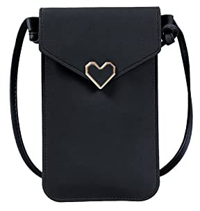 FuninCrea Ladies Crossbody Bag, PU Leather Shoulder Bag with Metal Snap and Transparent Window, Touch Screen Messenger Bag Mobile Phone Bag with Strap for Cellphone, Key, Card, Phone (black)
