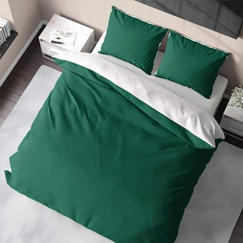 Bedtime Bambus-Bettwäsche Set 135x200, 1 Kissen-Bezug 80x80, zweifarbig: Grün/Weiß, kuschelig weiche Wendebettwäsche