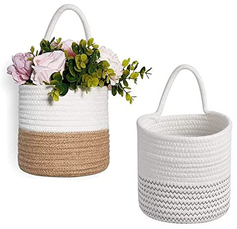 2 Stück Gewebter Baumwollseil Korb, Pflanzen Spielzeug Handtücher Organizer, Hängender Gewebter Wandkorb, Aufbewahrungskorb Körbe, für Heim, Pflanzen, Spielzeug Organizer (18x19cm)