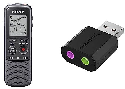 Sony ICD-PX240 Digitales Diktiergerät 4GB Schwarz & SABRENT USB Auf Kopfhörer | 3,5 mm Klinke | 3D Stereo Externe Soundkarte | Audio Adapter