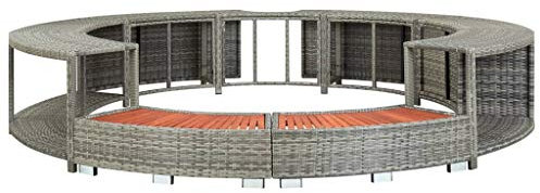 Festnight Whirlpool Umrandung Rund,Rund Poolumrandung, Whirlpool Umrandung mit Stauraum,Whirlpool Outdoor Umrandung Rattan, Whirlpool-Einfassung Umrandung Pool,Grau(Whirlpool-Set umfasst 2 Sitzbänke)