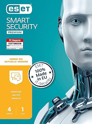 ESET Smart Security Premium 2023 | 4 Geräte | 1 Jahr | Windows (11 und 10), MacOS und Android | Aktivierungscode per Email