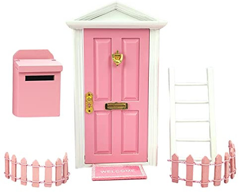 TROONZ Tooth Fairy Kit, Wood Decor - Elf Door For Wall, Miniature Decorations For Kids Room, Including Ladder, Fence, Mailbox, Floor Mat