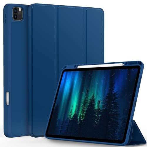 EasyAcc Cover Custodia Magnetica per iPad Pro 12,9 Pollici Modello 2022/2021/2020/2018, Ultra Sottile Smart Cover in Pelle (mare blu)