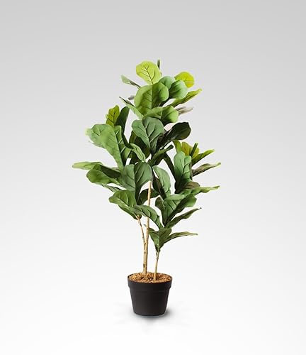 KENTIS - Ficus Lyrata Finto - Pianta Artificiale - Piante Finte da Interno di Design con Vaso - Piante Artificiali da Esterno - Alta 100 cm