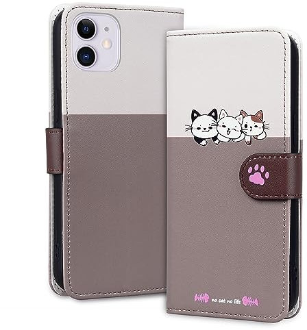 Tiyoo Lovely & Cute Flip Wallet Phone Case for iphone 11 with Cartoon Cat&Dog Pattern,Premium Magnetic PU+TPU Leather for high protection phone cover for iphone11(Pale Gray)
