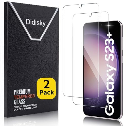 Didisky 2-Unidades Cristal Templado Protector de Pantalla para Samsung Galaxy S23 Plus, S23+ (no para S23, S23 Ultra), Desbloqueo de huellas dactilares, Sin Burbujas, Fácil de Limpiar, 9H Dureza