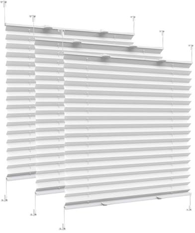 Plissee Klemmfix ohne Bohren, 75 x 210 cm Sicht- und Sonnenschutz Wärmeisolierung, plisseerollo balkontür, ohne Bohren Klemmfix, für Fenster & Balkontür, Weiß