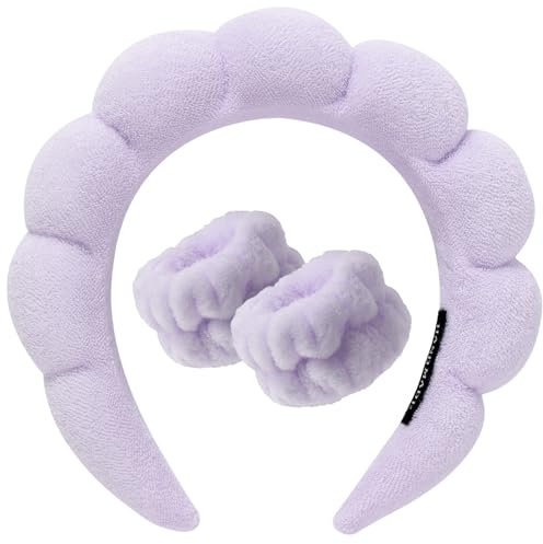 DRESHOW Spa Stirnband zum Waschen Gesicht Wristband Set Schwamm weiches Frottee Make-up Hautpflege Anti-Rutsch-Stirnband für Damen