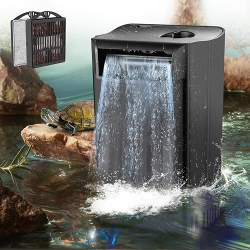 PUEUTU Upgraded Turtle Tank Filter Adjustable Internal Aquarium Filters Quiet Reptile Waterfall Filter 3-Stage Bio-Filtration Low Water Level for Reptile Shrimp Frog