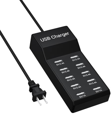 Resypey USB Charging Station, 50W10A 10-Port USB Charger Block, Multiport USB Charger Station Hub Compatible with iPhone, Galaxy, iPad, Earbuds or Other USB Charging Devices