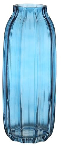 Vase en Verre Bleu pour Fleurs Vases en Verre Hauts, H-32cm Design rayé Simple pour la décoration du Sol de la Maison, décoration de la Maison de Campagne, décoration de la Table à café (Bleu 32cm)