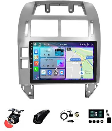 9 Pulgadas Android 13 Doble DIN Radio de Coche para Volkswagen Polo MK4 2004-2009 con CarPlay inalámbrico GPS Navi Cámara de Respaldo Controles del Volante Bluetooth(Size:T6[8+256G])