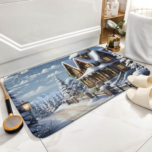 Teppiche für Wohnzimmer, waschbar, Weihnachten, Winter, fröhliche Szene, Badteppich, saugfähig, Badezimmermatte, weiche Teppiche, rutschfest, für Innenbereich, Terrasse, Veranda, Garten, Balkon