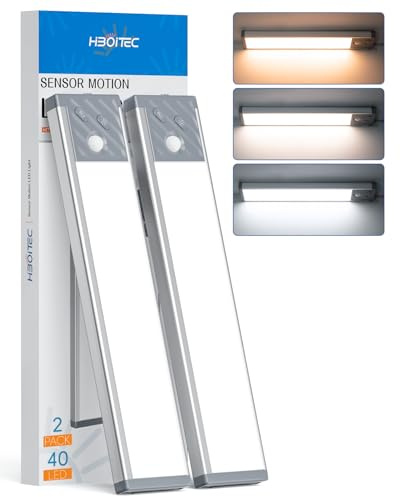 HIBOITEC Unterbauleuchte Küche, 40LED Schrankbeleuchtung 3 Farbmodi Dimmbar | Schranklicht mit Bewegungsmelder, USB Aufladbar Unterschrank Beleuchtung, Led Lichtleiste für Schlafzimmer, Babyzimmer