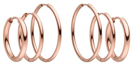 PURELEI® Echo Ohrring Set (Gold, Silber, Rosegold), Set aus wasserfesten Creolen für Damen, 3 Paar Creolen aus Edelstahl, Geschenk für Frauen, Verschiedene Größen (Roségold)