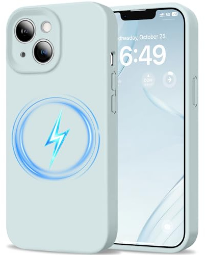 HOOMIL Magnetische Silikon Hülle für iPhone 13, Hellblau | Kompatibel mit MagSafe, Kameraschutz, Seidig Weiche Haptik, Stoßfeste Handyhülle mit Kratzfestem Mikrofaserfutter