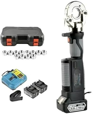 XDLYWUZIQ Batteriebetriebene Crimpzange, Elektrischer Crimper Mit Drucksensor, Wiederaufladbare Hydraulische Crimpzange Mit 12 Pressbacken, 360° Kopfdrehung Zum Crimpen Von Kupfer-Aluminium-Klemmen