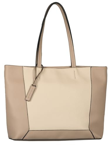TOM TAILOR Nara Damen Shopper Umhängetasche Reißverschluss Groß Beige