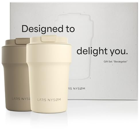LARS NYSØM Thermo Kaffeebecher to go Geschenkset - 2 x 380ml Thermobecher für Kaffee & Tee - Das auslaufsichere Coffee Mug Gift Set kommt in ansprechender Geschenkbox (Brown/Beige)