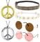 PVFZXS 6 Stück Hippie Accessoires, Hippie Kleidung Damen, 2x Hippie Brillen, 2x Peace Ketten, 2x Haarband - Hippie Kostüm Accessoires Für 60er, 70er Jahre Outfit Damen Und Herren, Ostergeschenke