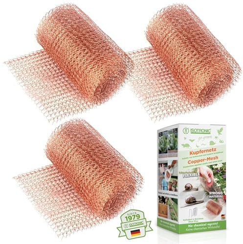 ISOTRONIC Schneckennetz Kupfer zum Schutz vor Schnecken in Beeten & Hochbeeten | Mäuseabwehr flexibel einsetzbar – umweltschonend & tierfreundlich | 18 Meter mit 18 Halterungen