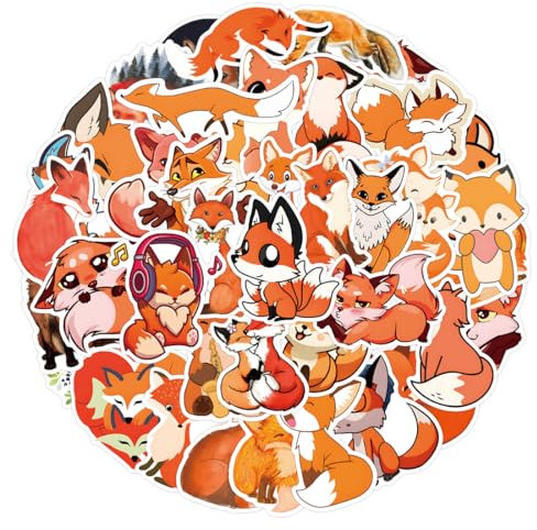 60 Stück Fuchs-Aufkleber, Scrapbooking, Aufkleber-Ästhetik für Skateboards, Autos, Gepäck, Karten, Alben, Tieraufkleber-Sets, wasserfeste Aufkleber, Vinyl-Aufkleber