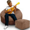 DreamRoots Sitzsack Erwachsene Cord oder Kinder - Bean Bag Sofa - Sitzsack Cord mit Hocker und Bezug - Sitzsäcke mit Füllung 70x70x70 cm Brown Bear