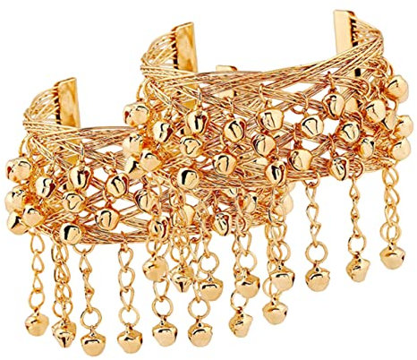 VALICLUD Glockenarmband Bauchtanz Schmuck 2 Stück Armkette mit Metall Glöckchen Bauchtanz Kostüm Zubehör für Frauen und Mädchen Goldfarben Geeignet für Bühnenauftritte Themenpartys und Kostümpartys