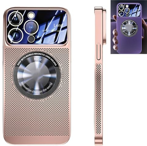 YODAOLI Electroplating Heat Dissipation Magnetic Large Window Phone Case, Electroplating Magnetic Heat Dissipation Phone Case for iPhone 16/15/14/13/12 Pro Max (for iPhone12pro,Rose Gold)