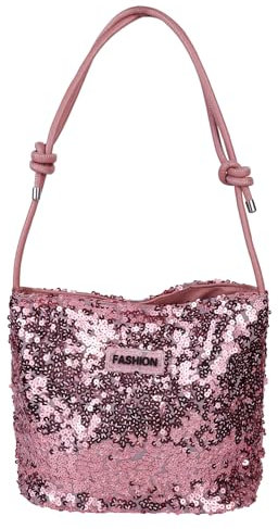 FuninCrea Pailletten Handtasche Damen Tote Bag, Umhängetasche Damen Glänzend Handtasche Damen Klein Damen Umhängetasche Tragetasche mit Lederschulterriemen für Party Hochzeit Abend Termine (Rosa)
