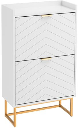 UEV Schuhschrank mit 2 Klappen Schmal, Schuhkipper für Flur Wohnzimmer, Schuhkommode mit Kippschutz, Schuhaufbewahrung, Verstellbare Trennwände für Verschiedene Schuhtypen,50x24,2x103,5cm Weiß