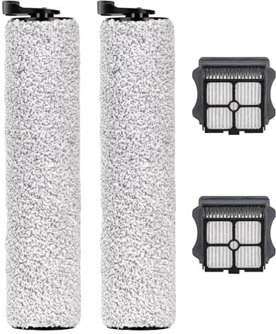 (4 Stück) Floor One S3 Ersatz-Bürstenrollen und HEPA-Filter Kompatibel mit Tineco Floor One S3/ iFloor 3, Kabelloser Nass-Trocken-Staubsauger, Zubehörset, 2 Bürstenrollen, 2 HEPA-Filter
